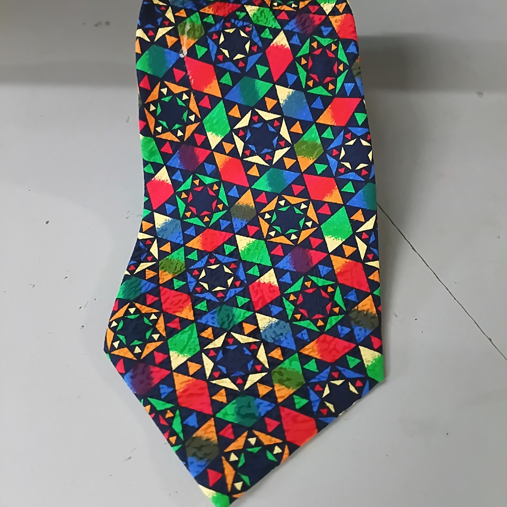 Missoni Multicolor Geometric Mosaic Silk Tie - Red, Green, Blue, Yellow, Orange